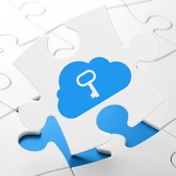 Cloud networking concept: Cloud With Key on puzzle background Stock Illustration