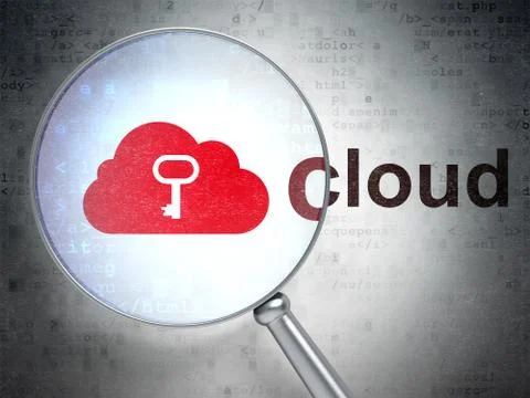 Cloud networking concept: Cloud With Key and Cloud with optical glass Stockillustratie