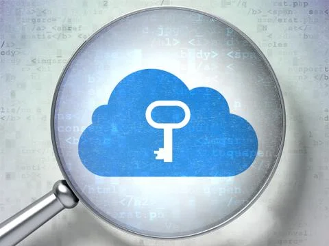 Cloud networking concept: Cloud With Key with optical glass on digital Stockillustratie