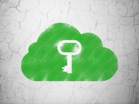 Cloud networking concept: Cloud With Key on wall background Illustrazione stock