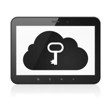 Cloud networking concept: Cloud With Key on tablet pc computer Illustrazione stock