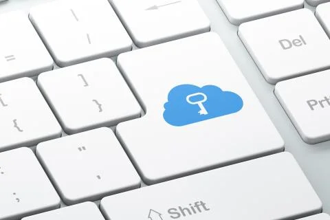 Cloud networking concept: Cloud With Key on computer keyboard Illustrazione stock