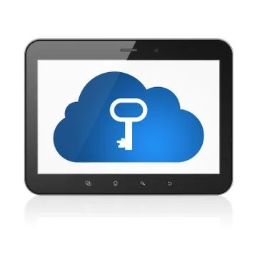 Cloud networking concept: Cloud With Key on tablet pc computer Illustrazione stock