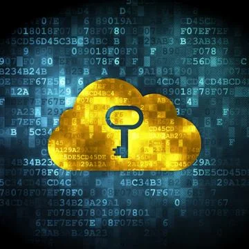 Cloud networking concept: Cloud With Key on digital background Illustrazione stock