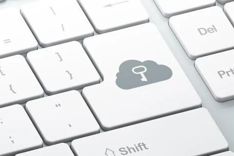 Cloud networking concept: Cloud With Key on computer keyboard ba Illustrazione stock