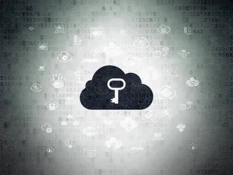 Cloud networking concept: Cloud With Key on Digital Data Paper background Ilustración de archivo