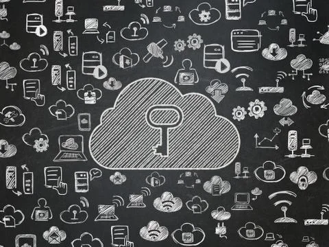 Cloud networking concept: Cloud With Key on School board background Illustrazione stock