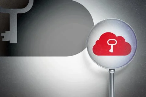 Cloud networking concept:  Cloud With Key with optical glass on digita Stockillustratie
