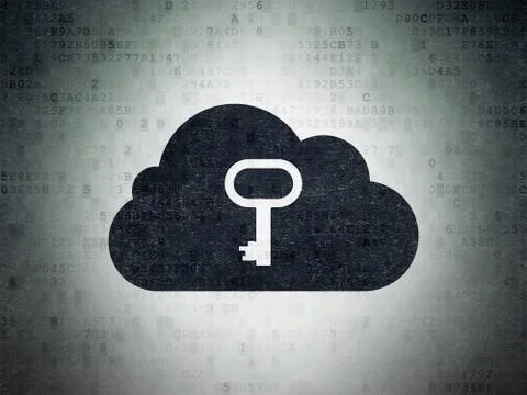 Cloud networking concept: Cloud With Key on Digital Data Paper background Stock Illustration