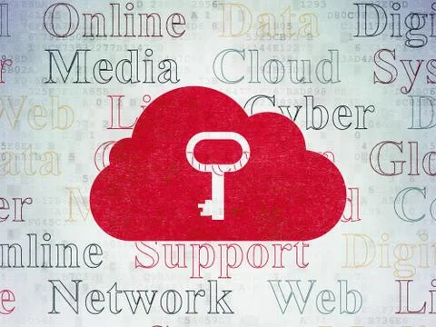 Cloud networking concept: Cloud With Key on Digital Data Paper background Illustrazione stock