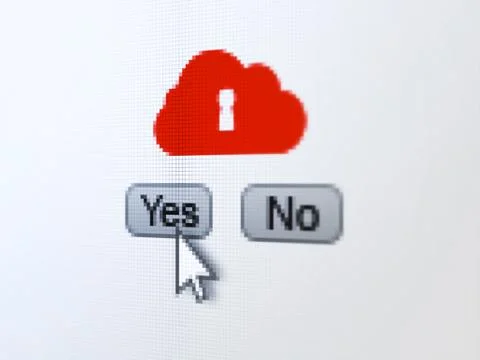 Cloud networking concept: Cloud With Keyhole on digital computer screen Illustrazione stock