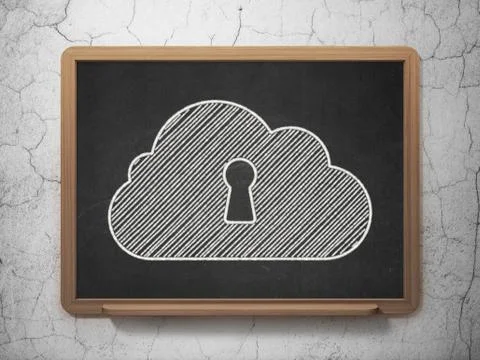 Cloud networking concept: Cloud With Keyhole on chalkboard background Illustrazione stock