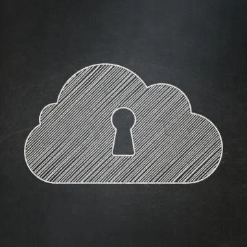 Cloud networking concept: Cloud With Keyhole on chalkboard background 스톡 일러스트