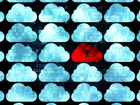 Cloud networking concept: cloud with keyhole icon on Digital background 스톡 일러스트