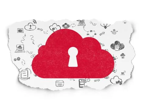 Cloud networking concept: Cloud With Keyhole on Torn Paper Illustrazione stock