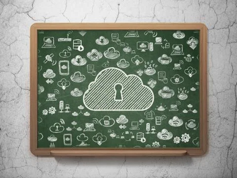 Cloud networking concept: Cloud With Keyhole on School Board background Illustrazione stock