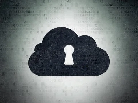 Cloud networking concept: Cloud With Keyhole on Digital Data Paper background Illustrazione stock