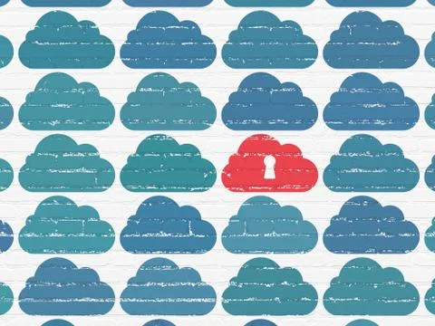 Cloud networking concept: cloud with keyhole icon on wall background イラスト素材