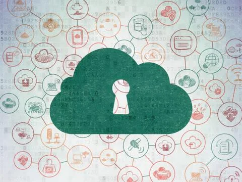 Cloud networking concept: Cloud With Keyhole on Digital Data Paper background Stock Illustration