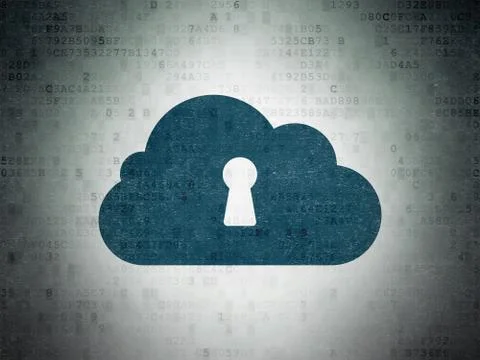 Cloud networking concept: Cloud With Keyhole on Digital Data Paper background Illustrazione stock