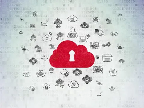 Cloud networking concept: Cloud With Keyhole on Digital Data Paper background Stock Illustration