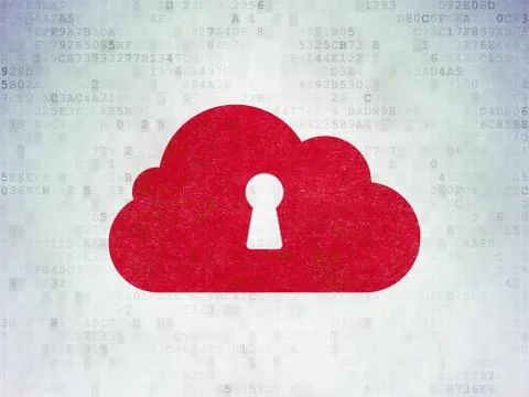 Cloud networking concept: Cloud With Keyhole on Digital Data Paper background Illustrazione stock