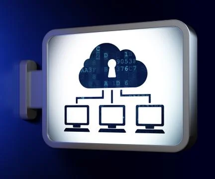 Cloud networking concept: Cloud Network on billboard background Illustrazione stock