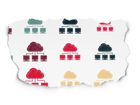 Cloud networking concept: Cloud Network icons on Torn Paper background イラスト素材