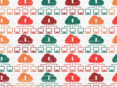 Cloud networking concept: Cloud Network icons on wall background Stock Illustration