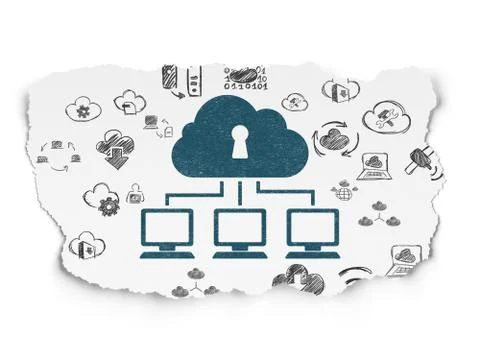 Cloud networking concept: Cloud Network on Torn Paper background Illustrazione stock
