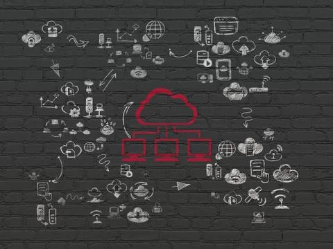 Cloud networking concept: Cloud Network on wall background Illustrazione stock