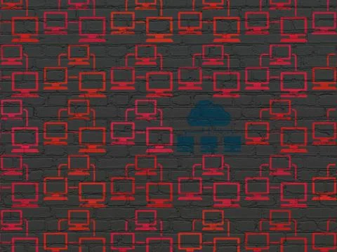 Cloud networking concept: cloud network icon on wall background Illustrazione stock