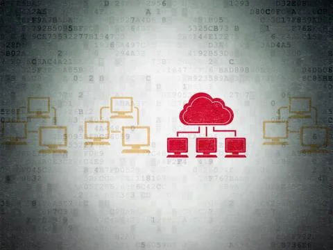 Cloud networking concept: cloud network icon on Digital Data Paper background Illustrazione stock