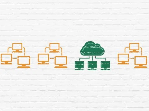 Cloud networking concept: cloud network icon on wall background Stock Illustration