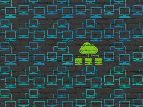 Cloud networking concept: cloud network icon on wall background Stock Illustration