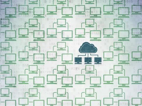 Cloud networking concept: cloud network icon on Digital Data Paper background Illustrazione stock