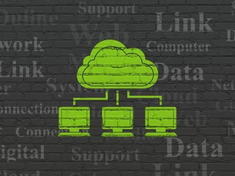 Cloud networking concept: Cloud Network on wall background Stock Illustration