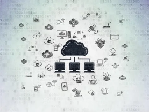 Cloud networking concept: Cloud Network on Digital Data Paper background Illustrazione stock