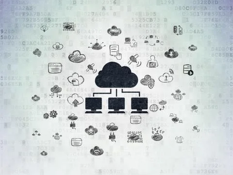 Cloud networking concept: Cloud Network on Digital Data Paper background Stock Illustration