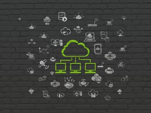 Cloud networking concept: Cloud Network on wall background Stock Illustration