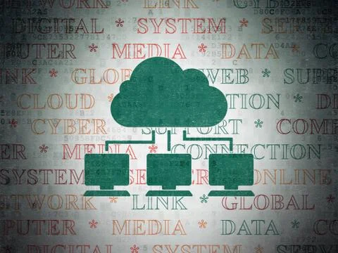 Cloud networking concept: Cloud Network on Digital Data Paper background Illustrazione stock