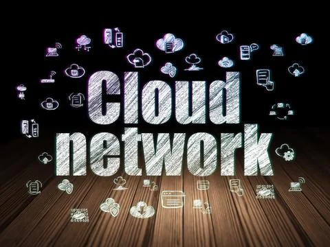 Cloud networking concept: Cloud Network in grunge dark room Stockillustratie