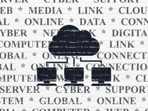 Cloud networking concept: Cloud Network on wall background Stock Illustration