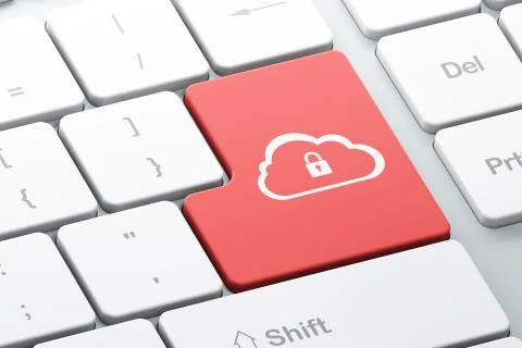 Cloud networking concept: Cloud With Padlock on computer keyboar Stock Illustration