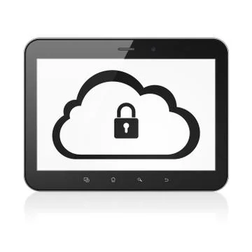 Cloud networking concept: Cloud With Padlock on tablet pc comput Stock Illustration