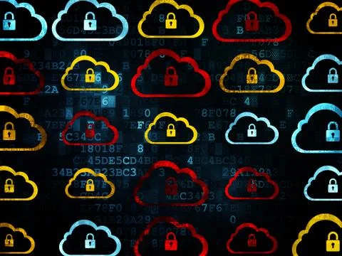 Cloud networking concept: Cloud With Padlock icons on Digital background Illustrazione stock