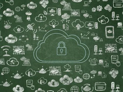 Cloud networking concept: Cloud With Padlock on School Board background Stock Illustration