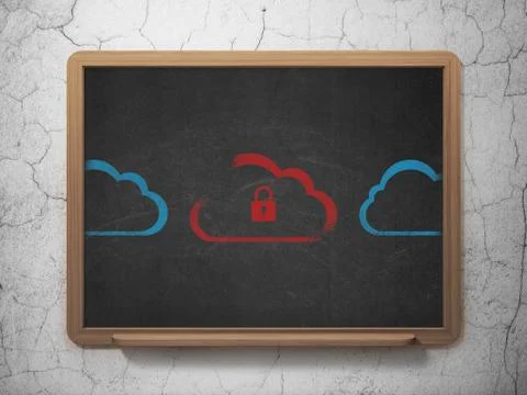 Cloud networking concept: cloud with padlock icon on School Board background Illustrazione stock