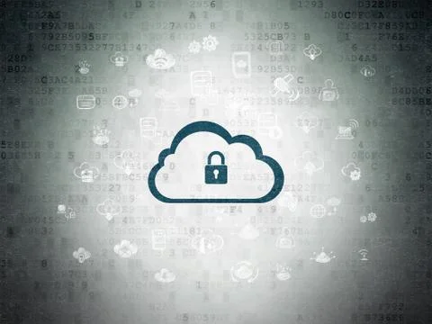 Cloud networking concept: Cloud With Padlock on Digital Data Paper background Illustrazione stock