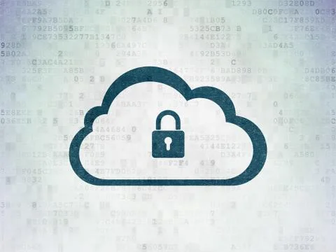 Cloud networking concept: Cloud With Padlock on Digital Data Paper background Illustrazione stock